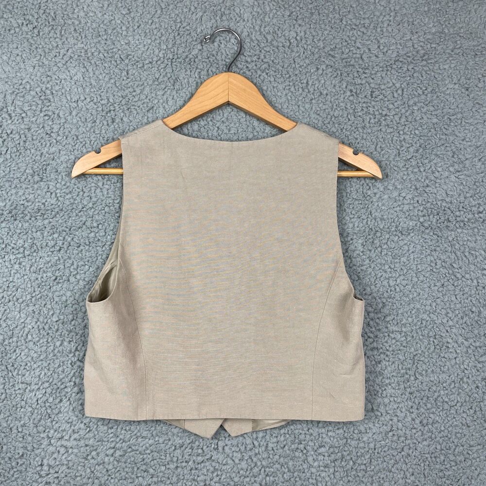 ๐3/$30๐ Zara Linen Blend Taupe Vest Button Tailored Waistcoat V-Neck Medium - Picture 4 of 7